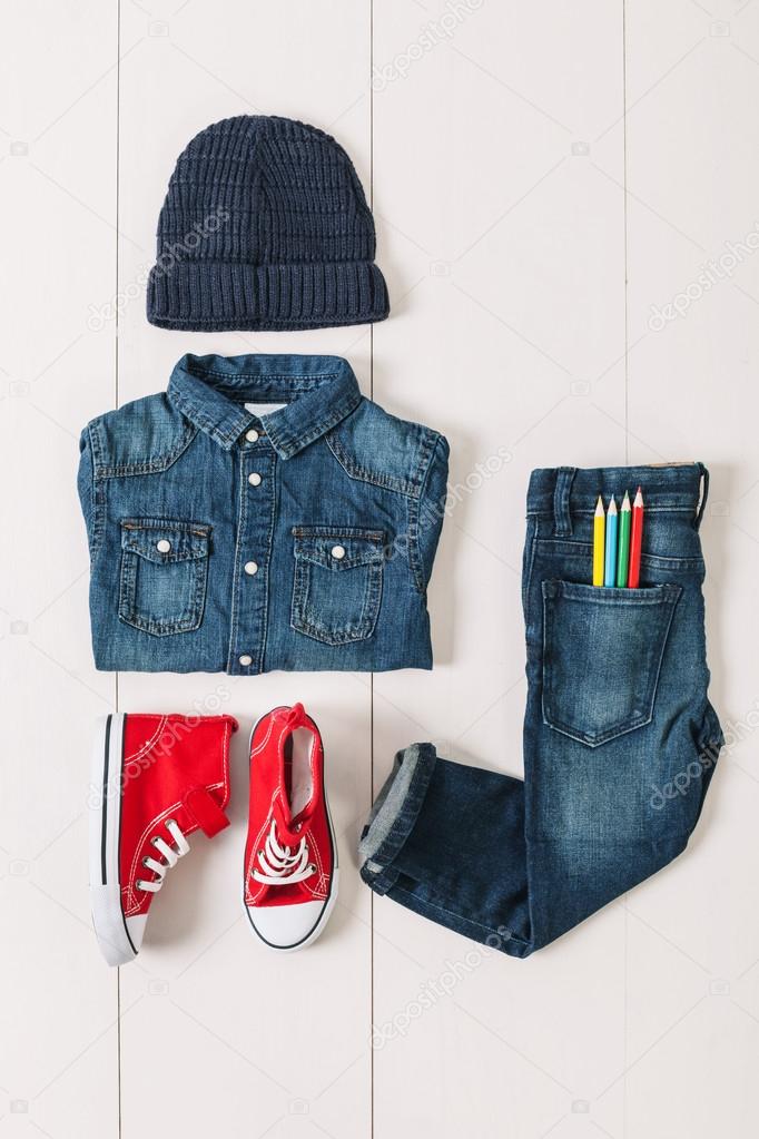 Overhead of essentials casual boy.