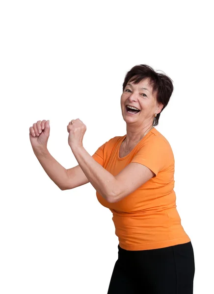 Senior woman exercising - on white — Stock Photo, Image