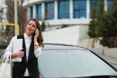 Bilgisayarı olan bir iş kadını.