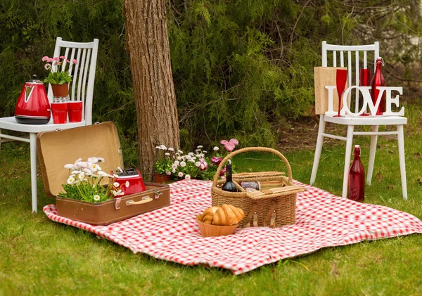 Picknick in het park voorjaarsbijeenkomst — Stockfoto