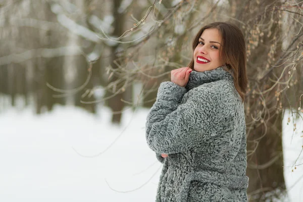 Schöne Frau im Winterpark — Stockfoto