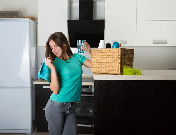 Mulher limpando sua casa — Fotografia de Stock