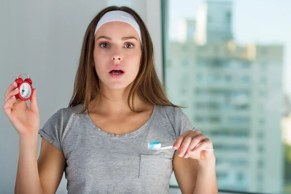 Woman in her bathroom in the morning — Stock Photo, Image