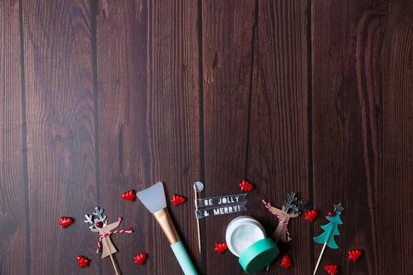 Fondo Navidad Con Mesa Madera Decoración Plana — Foto de Stock