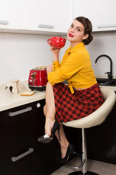 Stylish pin-up housewife