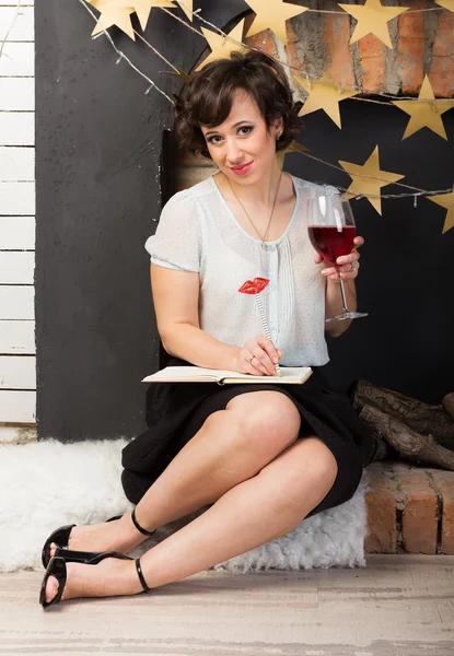 Woman with a glass of wine — Stock Photo, Image