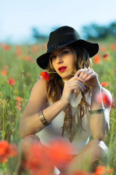 Schönes Mädchen in einem Sommerfeld — Stockfoto