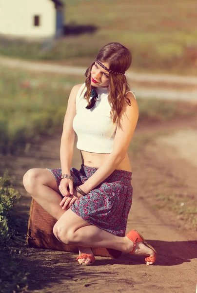 Beautiful girl on a road — Stock Photo, Image