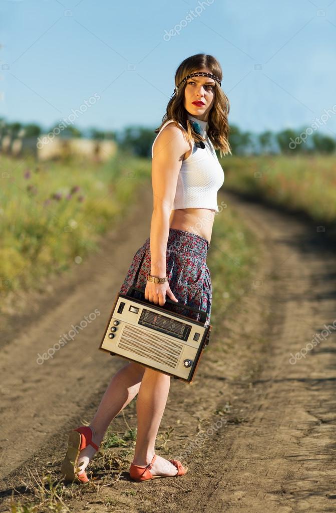 Beautiful girl on a road — Stock Photo © Tinatin1 76074279