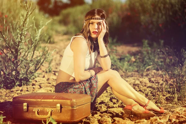 Beautiful girl on a road — Stock Photo, Image