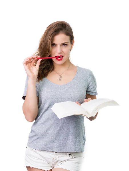 Mujer atractiva con gafas de lectura — Foto de Stock