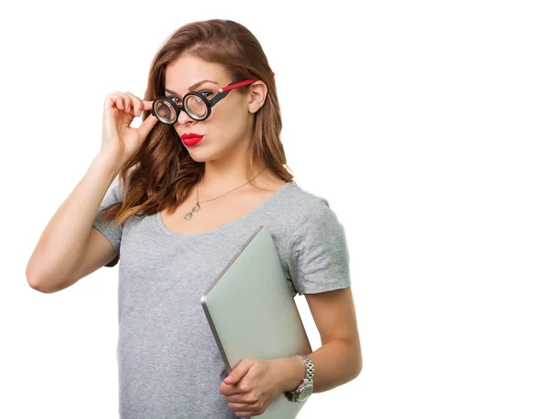 Mujer atractiva con gafas de lectura —  Fotos de Stock