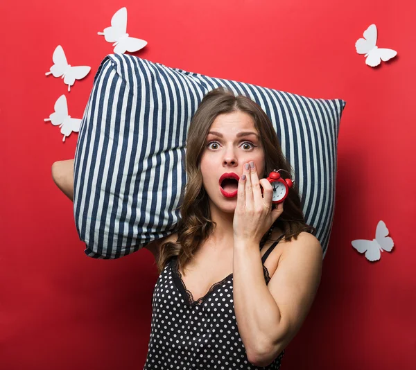 Beautiful sleeping woman in pajamas cami top — Stock Photo, Image