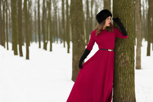 Belle femme dans la forêt d'hiver — Photo