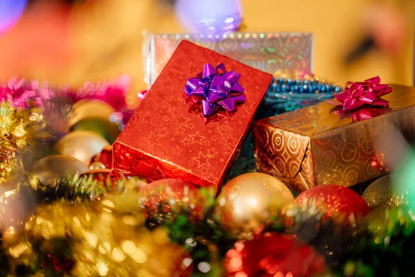 Feliz Navidad Conceptos Con Decorar Regalo Caja Presente Elemento Adorno — Foto de Stock