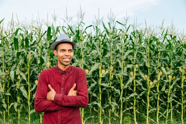 Retrato de agricultor afroamericano feliz con los brazos cruzados — Foto de Stock