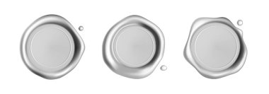 Beyaz arka planda gümüş balmumu mühür damgası var. Gerçekçi garantili pullar. Gerçekçi 3d vektör illüstrasyonu