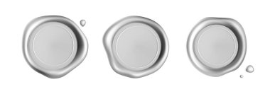 Beyaz arka planda gümüş balmumu mühür damgası var. Gerçekçi garantili pullar. Gerçekçi 3d vektör illüstrasyonu