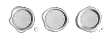 Beyaz arka planda gümüş balmumu mühür damgası var. Gerçekçi garantili pullar. Gerçekçi 3d vektör illüstrasyonu