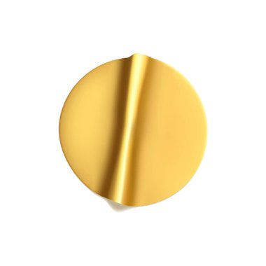 Altın yuvarlak buruşuk çıkartma seti. Yapışkan altın folyo ya da beyaz arka planda buruşuk efektli plastik etiket. Boş şablon etiketi. 3d gerçekçi vektör.