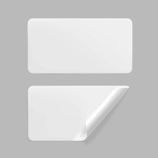 Wit Gelijmde Rechthoek Stickers Met Gekrulde Hoeken Mock Set Blanco — Stockvector
