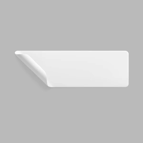 Λευκό αυτοκόλλητο ορθογώνιο κολλημένο με μπούκλες γωνίες mock up. Λευκό αυτοκόλλητο χαρτί ή αυτοκόλλητο πλαστικό με ρυτιδιασμένο και τσαλακωμένο αποτέλεσμα. Κλείσιμο ετικέτας ετικέτας προτύπου. 3d ρεαλιστικό διάνυσμα — Διανυσματικό Αρχείο