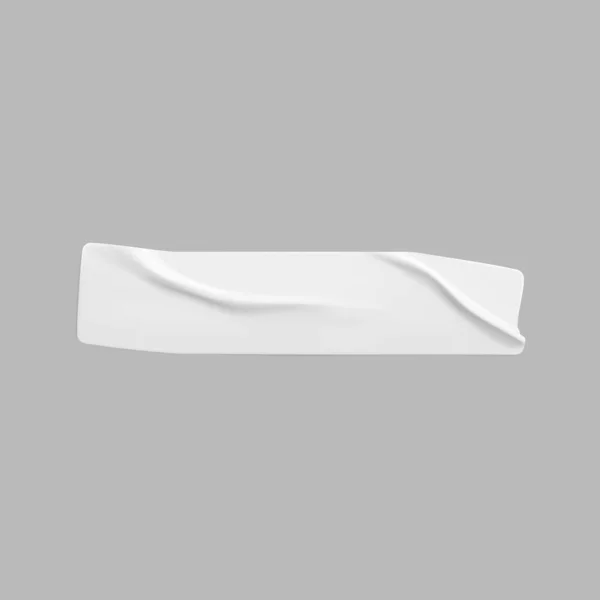 Etiqueta engomada blanca del rectángulo arrugado pegado para arriba. Etiqueta adhesiva de papel adhesivo blanco en blanco o plástico con efecto arrugado y arrugado. Plantilla etiqueta etiqueta de cerca. 3d vector realista — Archivo Imágenes Vectoriales