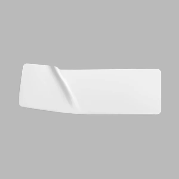 White glued crumpled rectangle sticker mock up. Blank white adhesive paper or plastic sticker label with wrinkled and creased effect. Template label tag close up. 3d realistic vector — Stock Vector