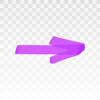 Şeffaf arkaplanda izole edilmiş mor fosforlu ok. Kalem altı vuruşlarını işaretle. Vektör el çizilmiş grafik stil ögesi