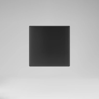 Gri arkaplanda perspektifi izole edilmiş siyah 3d model ön görüş küpü. Işık ve gölgeyle perspektif olarak dönen bir 3D kutu oluştur. 3d temel geometrik şekil vektör çizimi
