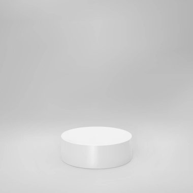 White 3d cylinder front view with perspective isolated on grey background. Cylinder pillar, empty museum stage, pedestal or product podium. 3d basic geometric shape vector illustration clipart