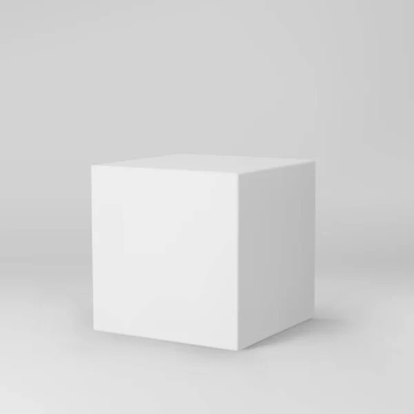 White 3d cube with perspective isolated on grey background. 3d modeling box with lighting and shadow. Realistic vector icon — Stock Vector