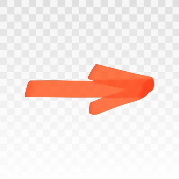 Pomarańczowa strzałka wyizolowana na przezroczystym tle. Pióro znacznikowe podkreśla uderzenia. Wektor ręcznie rysowane graficzny element stylowy — Wektor stockowy