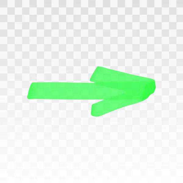 透明な背景に隔離された緑色のハイライト矢印。マーカーペンのハイライトはストロークを強調します。ベクトル手描きグラフィックスタイリッシュな要素 — ストックベクタ