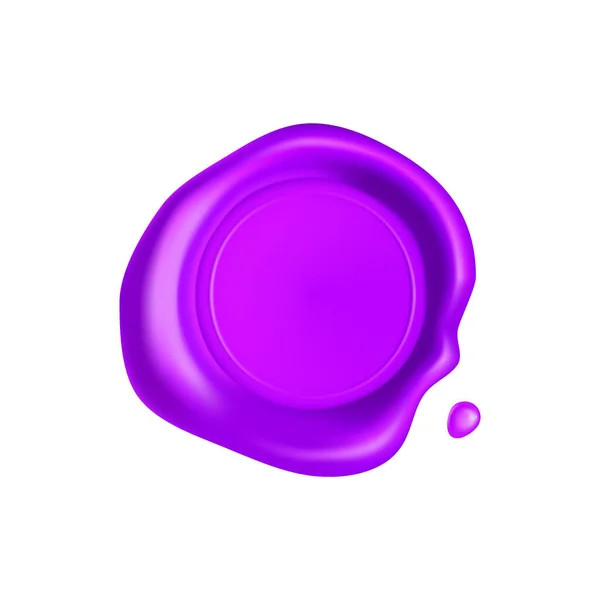 Sigillo di cera viola. Timbro sigillo cera isolato su sfondo bianco. Timbro viola garantito realistico. Illustrazione vettoriale 3D realistica — Vettoriale Stock