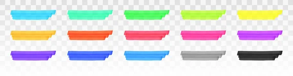 透明背景に独立したカラーハイライトラインを設定します。赤、黄色、ピンク、緑、青、紫、グレー、黒のマーカーペンの強調表示ストロークを強調表示します。ベクトル手描きグラフィックスタイリッシュな要素 — ストックベクタ