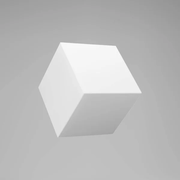 Perspektifi gri arkaplanda izole edilmiş beyaz 3d model küpü. Işık ve gölgeyle perspektif olarak dönen bir 3D kutu oluştur. Gerçekçi vektör simgesi Telifsiz Stok Vektörler