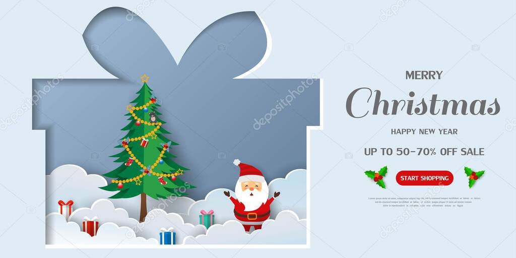 Merry Christmas and Happy new year sale banner background,paper cut style for advertisting,shopping online,website or promotion