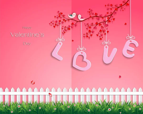 Joyeux Valentine Day Carte Voeux Avec Couple Oiseaux Mignon Tomber — Image vectorielle