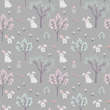 Tavşanların sevimli çizgi film karakterleri kusursuz desen