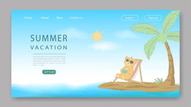 Web sitesi, şablon ya da afiş için renkli arka planda şirin ayılı yaz tatili iniş sayfası