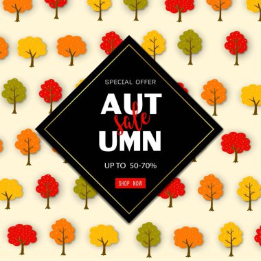 Discount season with colorful tree on autumn or fall sale banner background