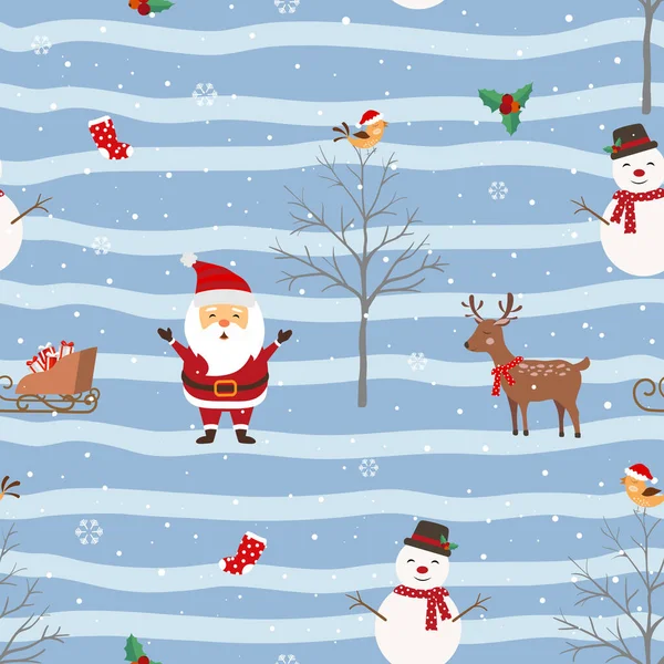 Patrón Sin Costuras Navidad Con Santa Claus Feliz Fondo Noche — Vector de stock