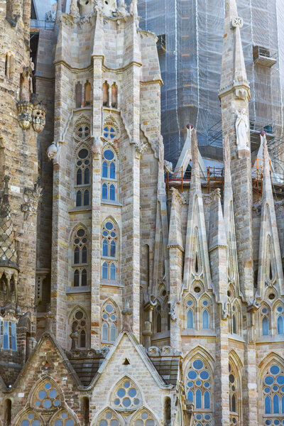 Barcelona, Spain - April 18, 2016: Main facade Cathedral of La Sagrada Familia