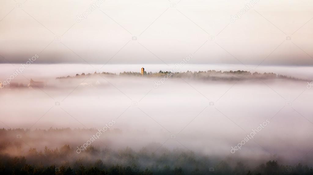 Early foggy morning over the city
