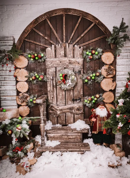 Noel ve yeni yıl dekorasyon üzerine ahşap arka plan vintage
