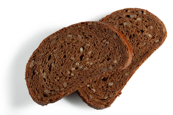 Zwei Scheiben Frisches Köstliches Roggenbrot Mit Sonnenblumenkernen — Stockfoto