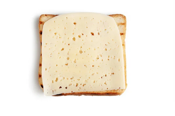 Шматочок Підсмаженого Хліба Шматочок Сиру Білому Тлі — стокове фото