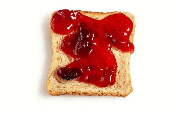 Slice Toast Grain Bread Strawberry Jam White Background — Stock Photo, Image
