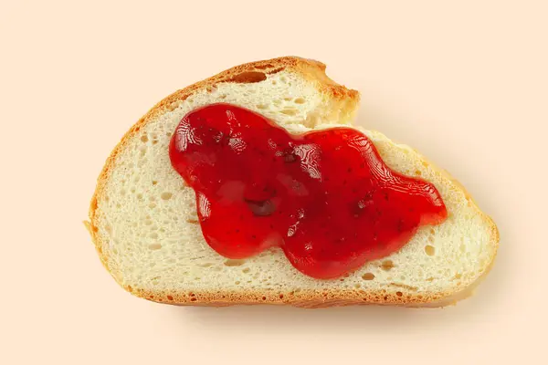 One Sliced Slice Bread Strawberry Jam Light Background — Stock Photo, Image